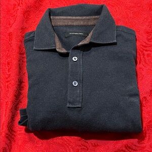 Ermenegildo Zegna Charcoal Polo Shirt for Men with Brown Accents Size L